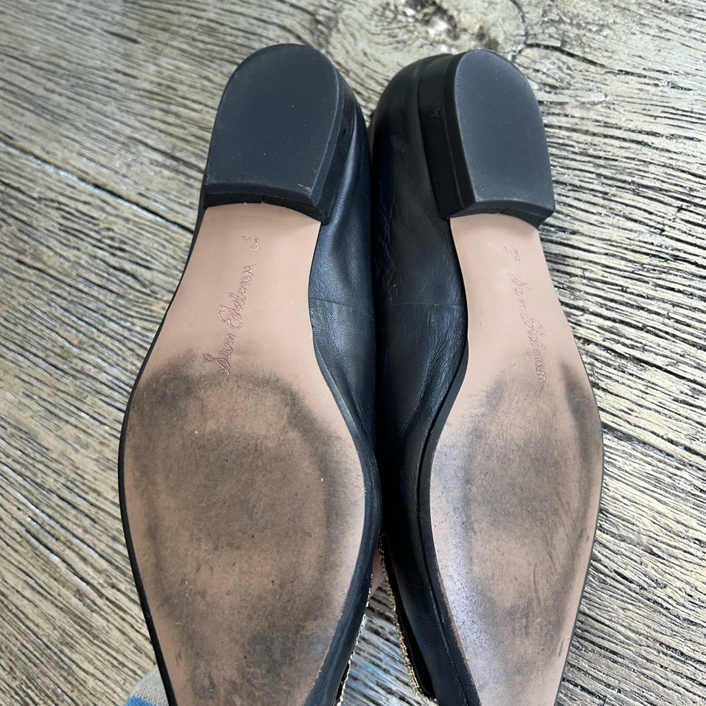 Sam Edelman Black Women's Pointed Toe Flats with Gold Buckle Accent - Picture 4 of 8